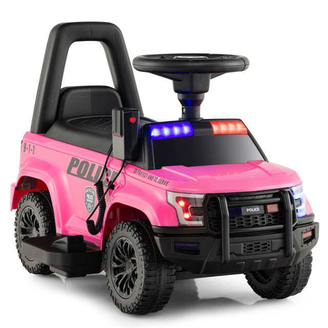 Kids Ride on Push Car 6V Electric Toddler Foot-to-Floor Police Push Car with Megaphone Lights Siren & Under Seat Storage