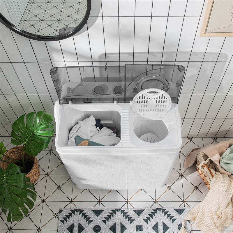 Portable Washing Machine, 2 in 1 Compact Twin Tub Washer and Spin Dryer Combo 26lbs with Built-in Drain Pump, Small Washer for Home Apartment