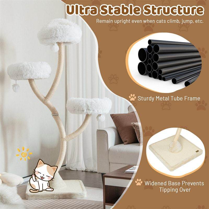 70" Tall Cat Tree, Multi-Level Cat Tower with 3 Cozy Perches, Scratching Posts, Board & Jingling Balls, Modern Cat Tree for Indoor Large Cats