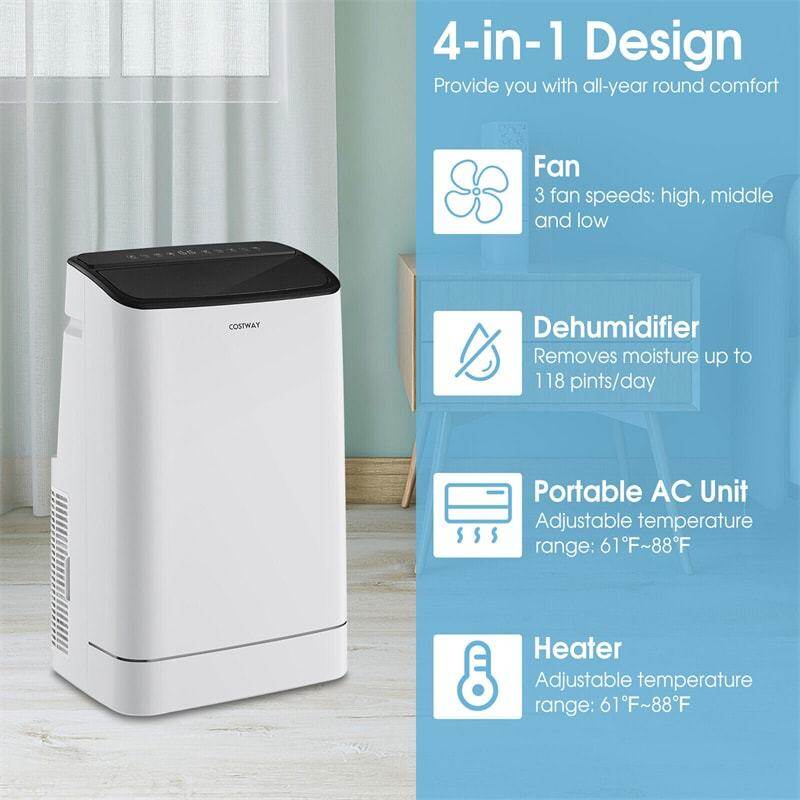 15000 BTU Portable Air Conditioner with Heat, Auto Swing 4-in-1 AC Unit w/ Dehumidifier, 24H Timer, Remote & APP Control, Window Kit, Cools 800 Sq.ft