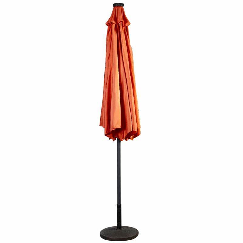 10FT Solar LED Patio Umbrella, Outdoor Steel Market Umbrella with 24 Lights, Crank & Tilt Adjustment for Backyard, Poolside, Garden