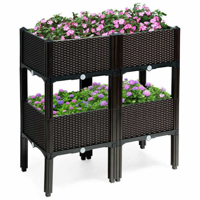 4 Pack Raised Garden Bed Kit, Self-Watering Elevated Planter Box with Removable Legs & Drainage Holes for Vegetables Flowers, Indoors Outdoors