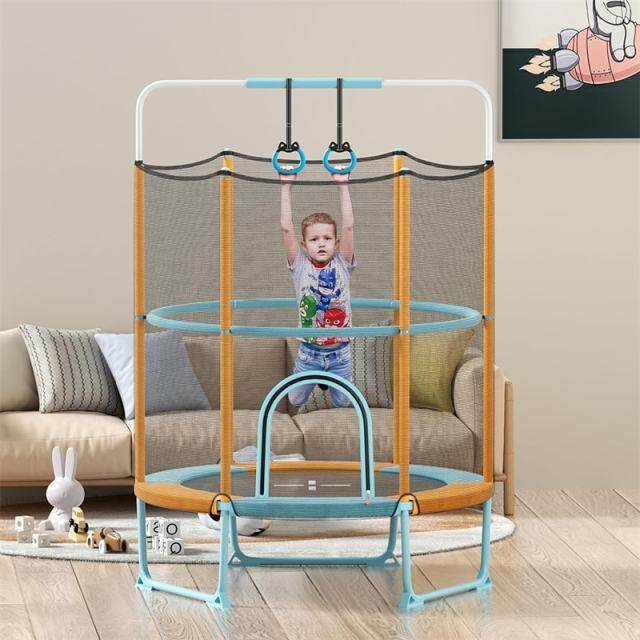5FT Kids Trampoline, ASTM Approved 3-in-1 Toddler Trampoline with Safety Enclosure, Adjustable Horizontal Bar & Swing Rings for Indoor Outdoor