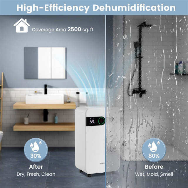 32-Pint 2500 Sq.Ft Quiet Dehumidifier for Basement & Home with Drain Hose, Sleep Mode, Child Lock, 3-Color LED Indicator & Wheels
