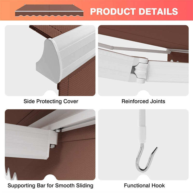 8x6.6FT Manual Retractable Awning, Aluminum Patio Sun Shade with Crank Handle, UV & Waterproof Awning Cover for RVs, Balcony, Porch, Window
