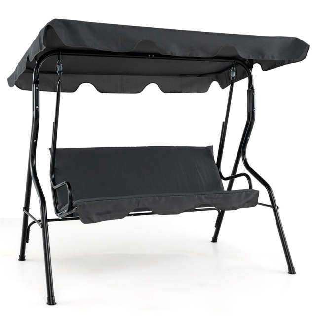 3-Seat Patio Swing with Adjustable Canopy & Removable Cushion, Powder-Coated Steel Frame Outdoor Porch Swing for Backyard, Garden, Balcony