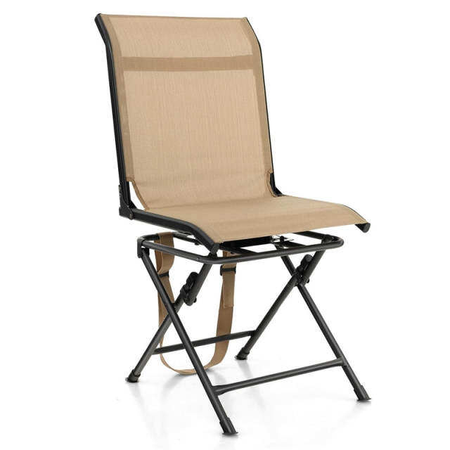 360° Swivel Hunting Blind Chair Folding Hunting Chair with Mesh Backrest & Carry Strap, Portable Silent Deer Ground Blind Chair for Fishing Camp