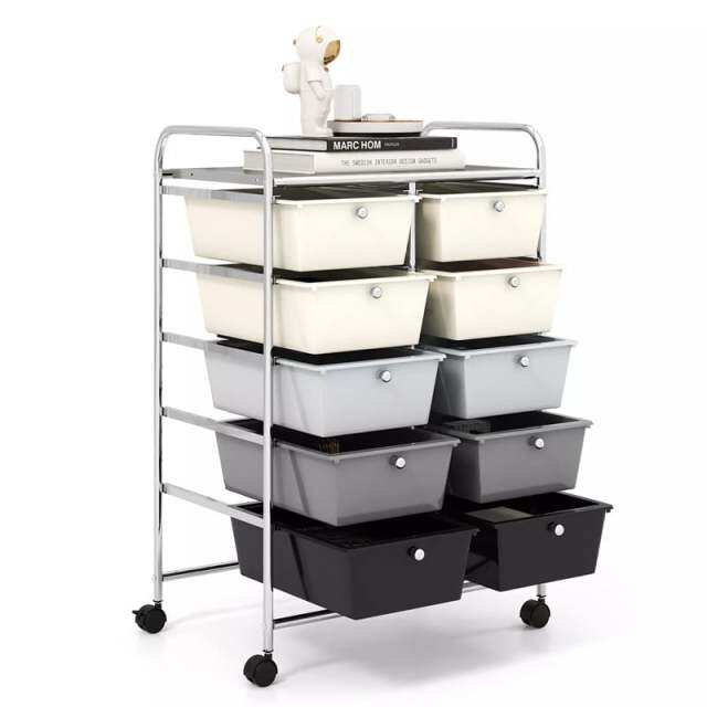 10 Drawer Rolling Cart, Storage Cart Organizer with Wheels, Mobile Utility Cart for Classroom, Office, Home, Craft, Art, Paper, Salon