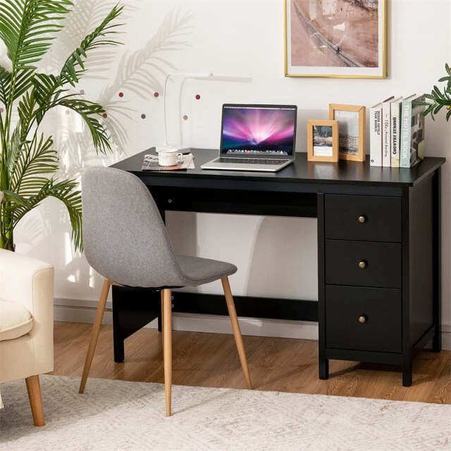 Modern Home Office Computer Desk with 3 Storage Drawers, Large Desktop, Compact Writing Study Desk, Multipurpose Laptop Workstation for Bedroom