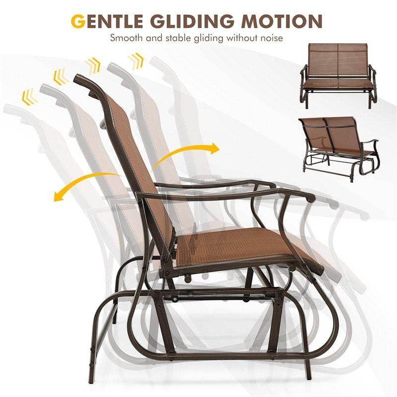 2-Person Outdoor Glider Bench with Steel Frame, Breathable Fabric & High Back, 660lbs Capacity Patio Swing Glider Loveseat for Backyard Poolside Porch