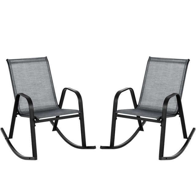 2PCS Outdoor Rocking Chairs, Ergonomic Patio Rockers with Breathable Fabric Seat & Back, Heavy-Duty Metal Frame for Backyard, Garden Front Porch