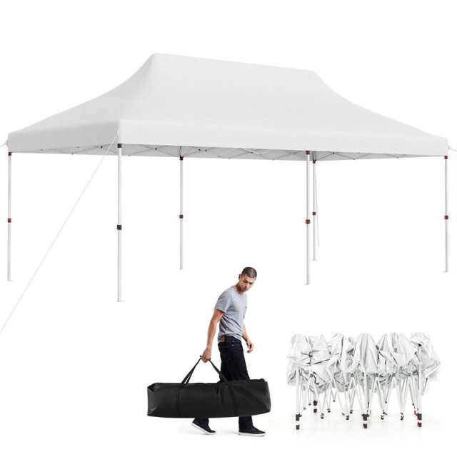 10 x 20FT Pop Up Canopy, Instant Setup Outdoor Canopy Tent with 6 Sandbags & Carrying Bag, UPF50+ Sun Protection Tent for Events, Camping