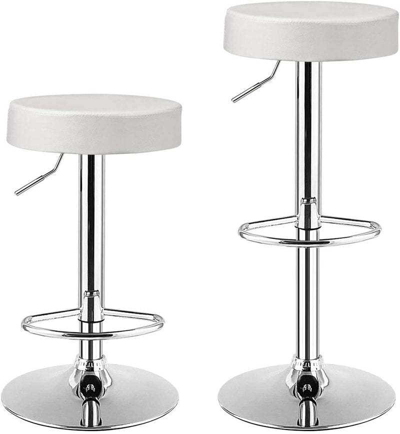Swivel Bar Stool Set of 2, Adjustable Modern Backless Round Barstool PU Leather Armless Bar Chair with Chrome Footrest & Metal Frame