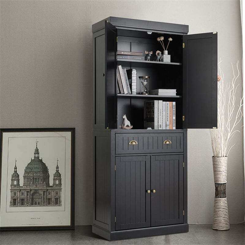 72" H Kitchen Pantry Cabinet, Freestanding Cupboard Traditional Large Tall Storage Cabinet with Drawers, Adjustable Shelves for Living Room