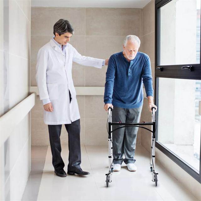 4-in-1 Folding Rollator Walker for Seniors with Seat, Wheels & Brakes, Height Adjustable Stand-Up Walker 350lbs Medical Walking Mobility Aid for Adult