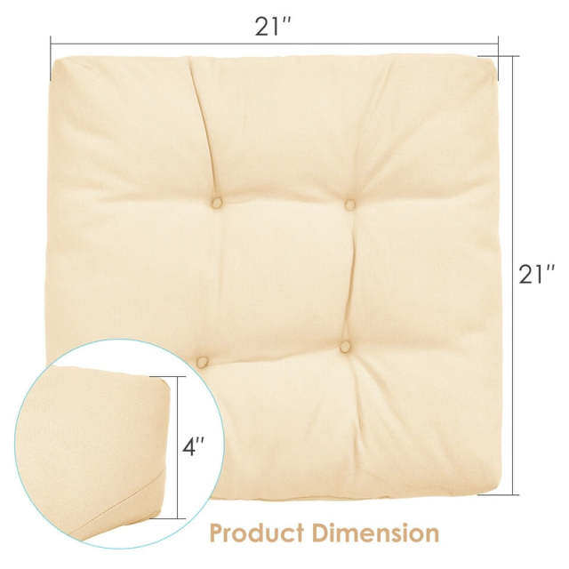 Set of 2 Waterproof Tufted Patio Chair Cushions with High Elasticity, 21" x 21" Deep Seat Square Pillows for Indoor & Outdoor Furniture