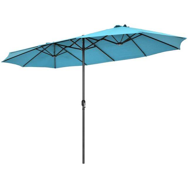 15FT Double-Sided Patio Umbrella with Crank & Air Vents, 12-Rib Steel Market Outdoor Umbrella for Poolside, Garden, Backyard