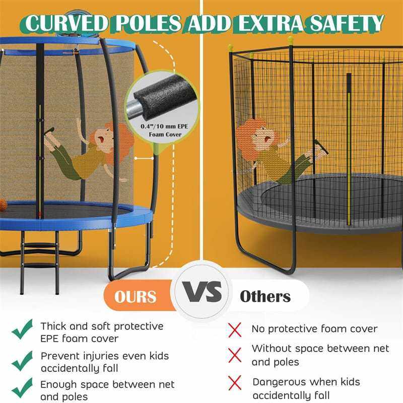 8FT Recreational Trampoline ASTM Approved Large Trampoline with Safety Enclosure Net Ladder Basketball Hoop & Ballpump