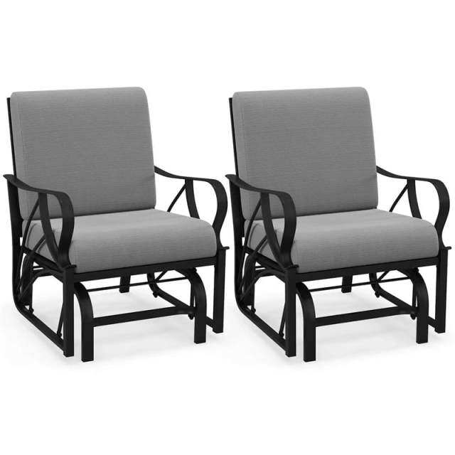 2PCS Outdoor Gliders with Cushions, Curved Armrests & Metal Frame, Ergonomic Patio Rocking Chairs for Porch, Backyard, Poolside