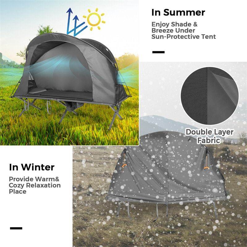4-in-1 Folding Camping Cot Tent for 1 Person, Portable Elevated Off Ground Tent with Waterproof Cover, Air Mattress & Carrying Bag for Hiking