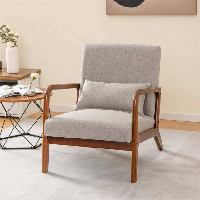 Modern Accent Chair, Upholstered Leisure Armchair with Lumbar Pillow, Rubber Wood Frame, Soft Padded Cushion for Living Room, Bedroom, Office