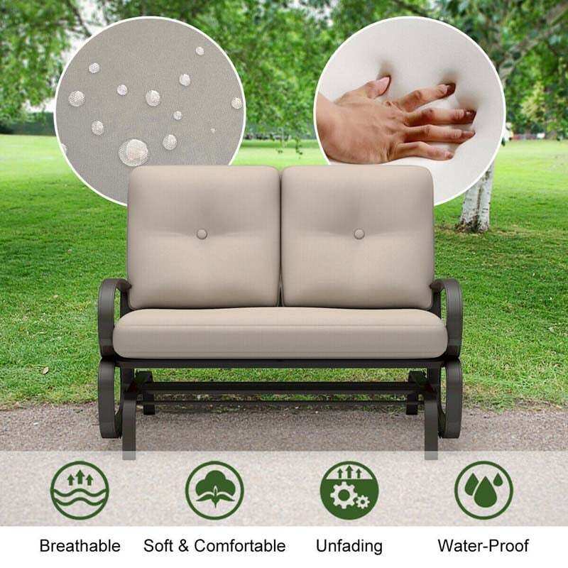 2-Person Outdoor Glider Bench with Thick Removable Cushions & Steel Frame, Patio Swing Glider Loveseat for Poolside, Porch, Garden, Balcony
