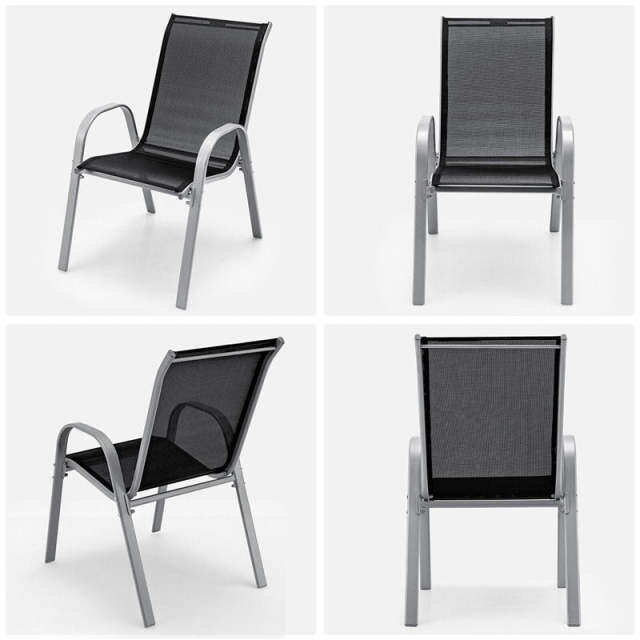 4-Pack Stackable Patio Dining Chairs, All-Weather Heavy Duty Steel Frame Outdoor Chairs with Armrests, 330LBS Capacity for Poolside Backyard