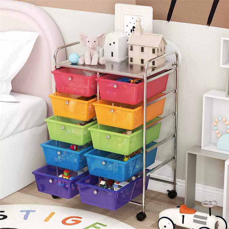 10 Drawer Rolling Cart, Storage Cart Organizer with Wheels, Mobile Utility Cart for Classroom, Office, Home, Craft, Art, Paper, Salon