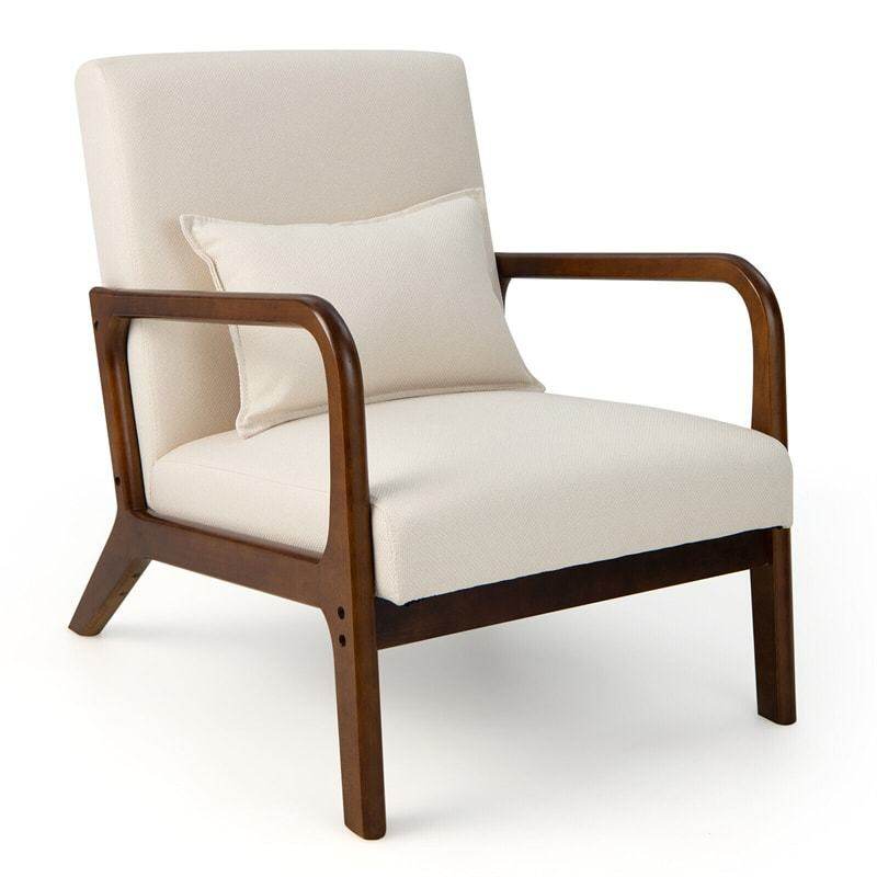 Modern Accent Chair, Upholstered Leisure Armchair with Lumbar Pillow, Rubber Wood Frame, Soft Padded Cushion for Living Room, Bedroom, Office
