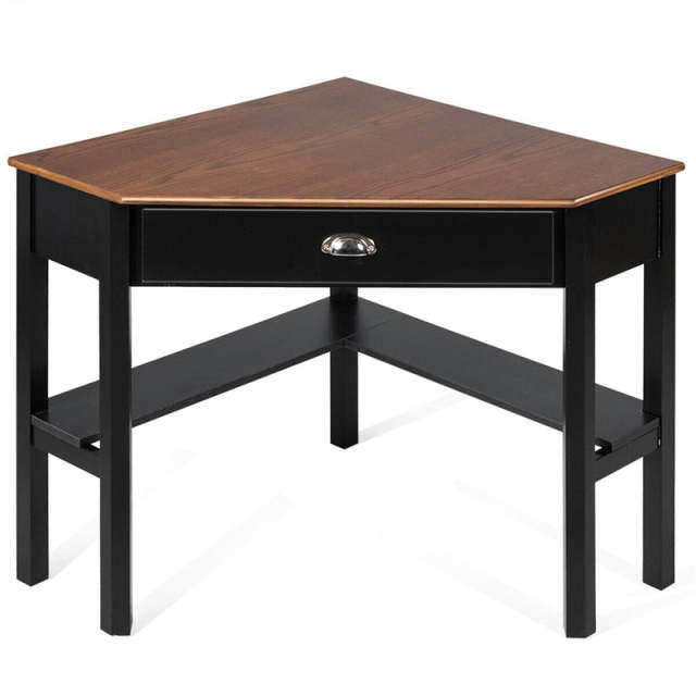 Corner Desk Triangle Computer Desk Laptop Writing Table Workstation Vanity Desk with Drawers & Storage Shelves