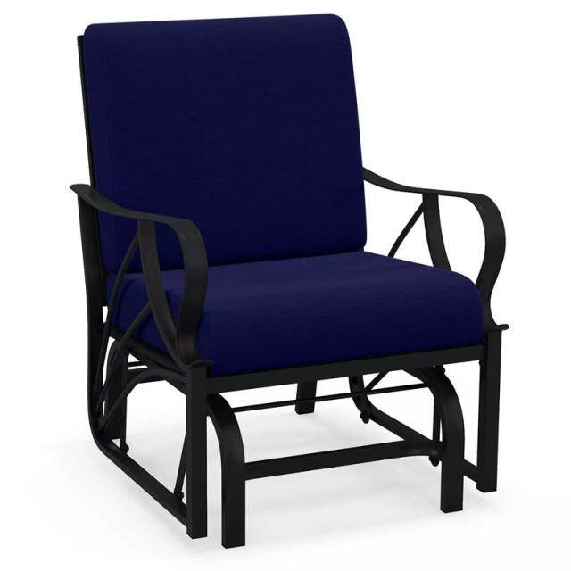 Outdoor Glider Rocking Chair with Cushion, Curved Armrest & Metal Frame, Ergonomic Patio Glider Chair for Porch, Backyard, Poolside