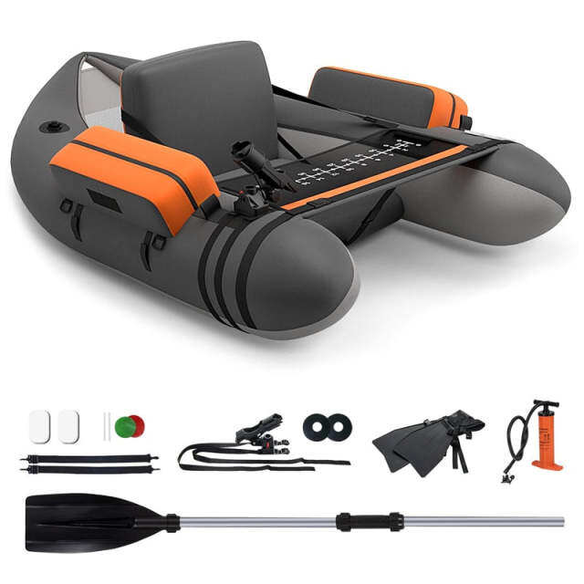 Fishing Float Tube, Inflatable Fishing Boat with Pump, Paddle, Fish Ruler, Flippers, Storage Pockets, Portable Backpack Belly Boat, Holds 350LBS
