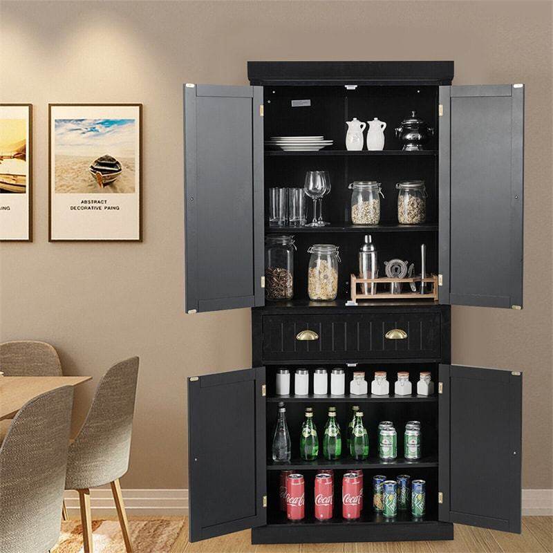 72" H Kitchen Pantry Cabinet, Freestanding Cupboard Traditional Large Tall Storage Cabinet with Drawers, Adjustable Shelves for Living Room