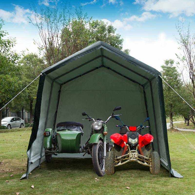10x10FT Heavy Duty Enclosed Carport, Portable Garage Shelter Outdoor Storage Tent with Sidewalls & Waterproof Ripstop Cover for Motorcycle, ATV, Car