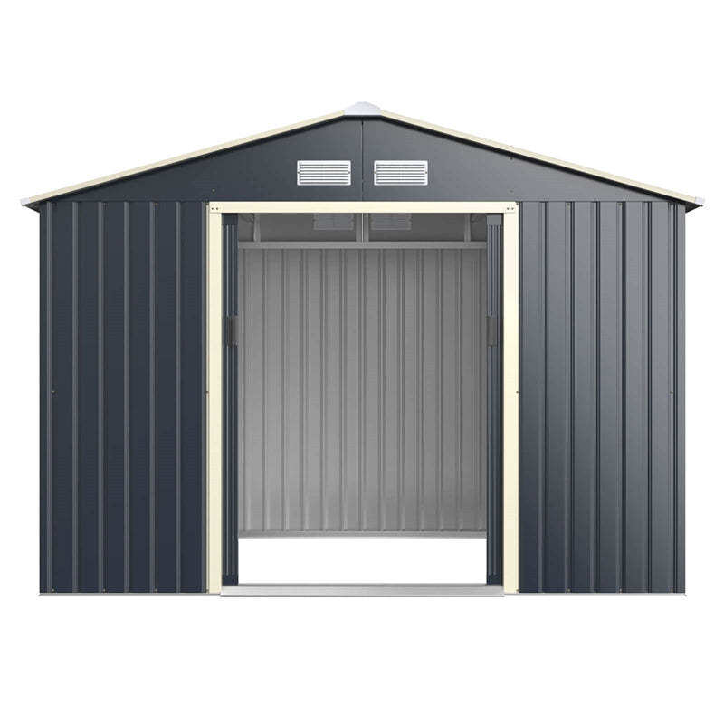 9’ x 6’ Large Outdoor Metal Storage Shed, Galvanized Steel Garden Shed Tool House Backyard Storage Cabinet with 4 Vents & Lockable Double Sliding Door