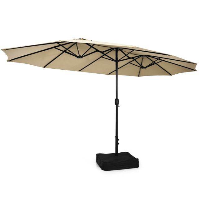 15FT Double-Sided Patio Umbrella with Base, Crank Handle & Air Vent, Extra Large Outdoor Market Umbrella for Poolside, Garden, Backyard