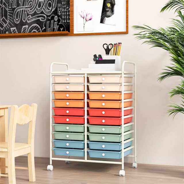 Storage Drawer Cart, 20-Drawer Rolling Cart Organizer with Lockable Wheels, Mobile Utility Cart for Office School Art Craft Supplies