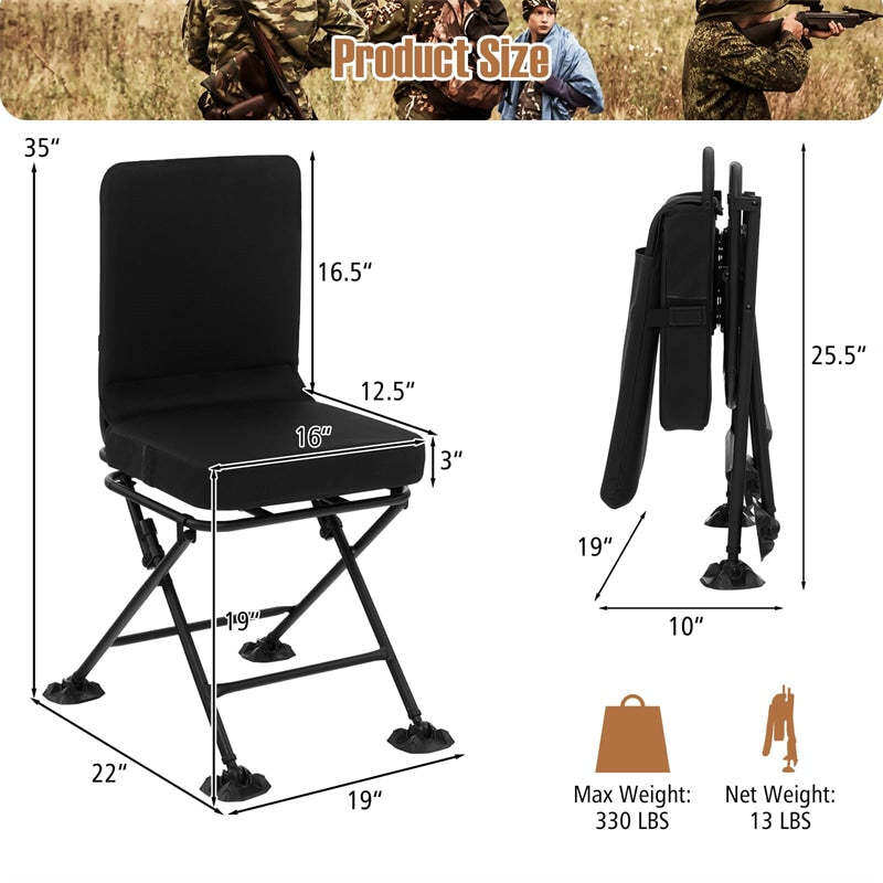 360° Swivel Hunting Chair, Portable Folding Ground Blind Chair w/All-Terrain Duck Feet, Padded Cushion 330LBS Capacity for Deer Hunting Camping