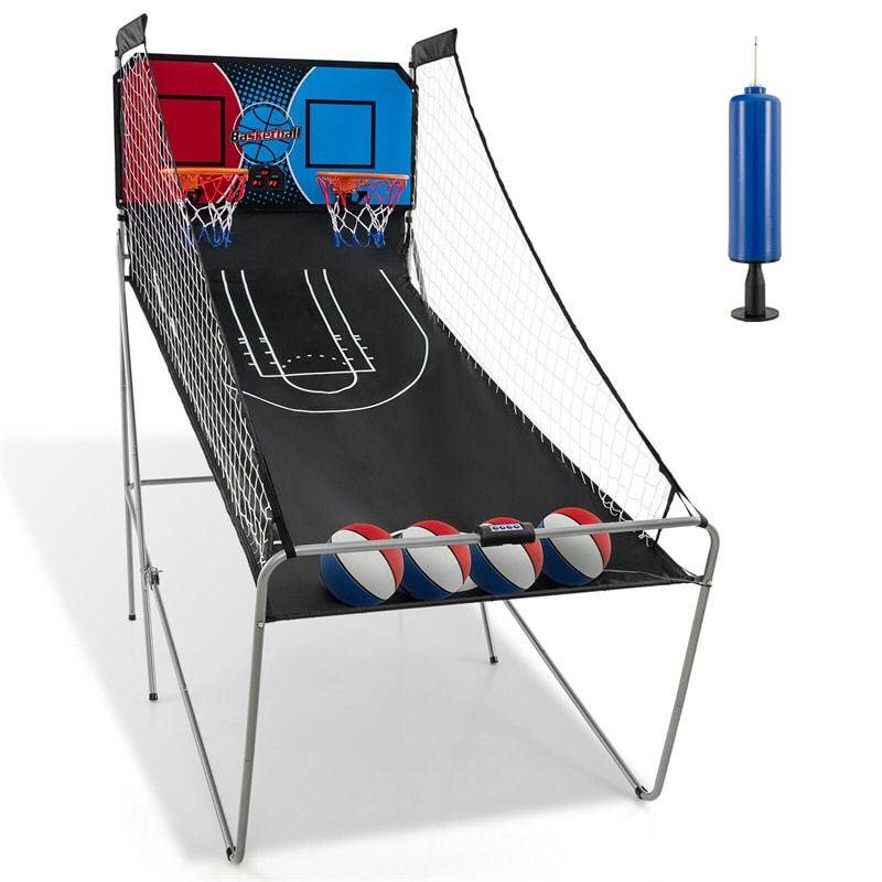 Folding Basketball Arcade Game, Dual Shot Basketball Hoop with 8 Game Modes, 4 Balls, LCD Scoreboard, Air Pump, Indoor Game for Kids & Adults