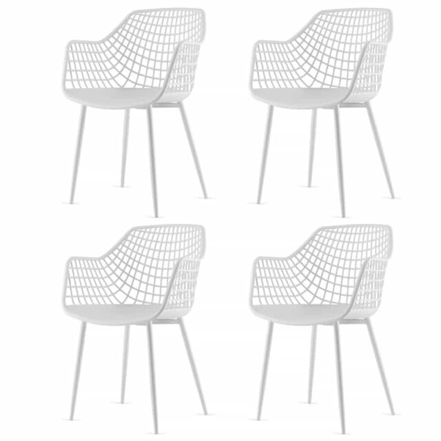 Modern Dining Chairs Set of 4 Plastic Shell Hollow Armchairs with 15" High Airy Hollow Backrests & Powder-Coated Metal Legs