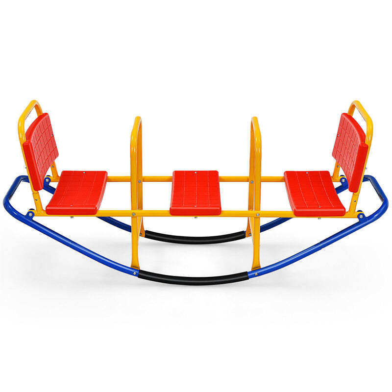 Kids Rocking Seesaw, 3 Person Heavy-Duty Metal Teeter Totter Seesaw with Easy-Grip Handles, Indoor/Outdoor Rocking Toy for Toddlers Ages 3-8