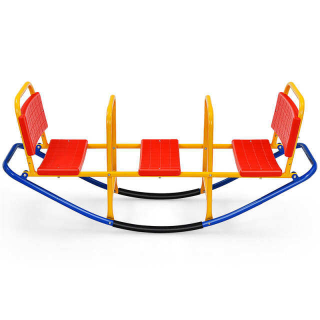 Kids Rocking Seesaw, 3 Person Heavy-Duty Metal Teeter Totter Seesaw with Easy-Grip Handles, Indoor/Outdoor Rocking Toy for Toddlers Ages 3-8