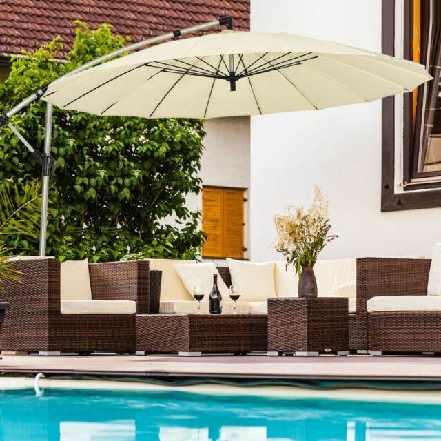 10 Ft Offset Hanging Patio Umbrella, Outdoor Cantilever Umbrella with Crank & Cross Base for Backyard, Poolside, Lawn, Garden