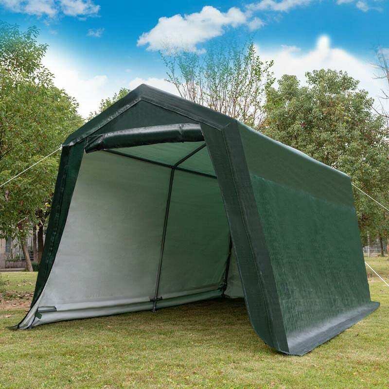 10x10FT Heavy Duty Enclosed Carport, Portable Garage Shelter Outdoor Storage Tent with Sidewalls & Waterproof Ripstop Cover for Motorcycle, ATV, Car