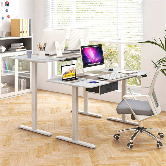 Electric Standing Desk 55" x 28" Height Adjustable Desk Sit-Stand Computer Workstation with Storage Drawer & USB Charging Port