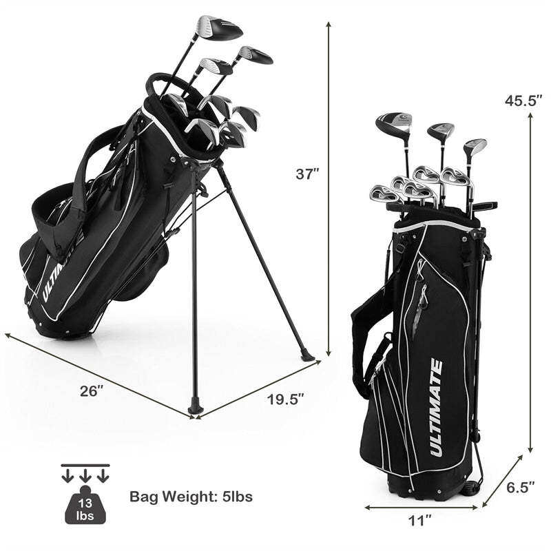10 Pieces Men's Golf Club Set Right Hand, Complete Golf Club Package Set with 460cc #1 Driver, #3 Fairway Wood, Hybrid, Irons, Putter & Bag