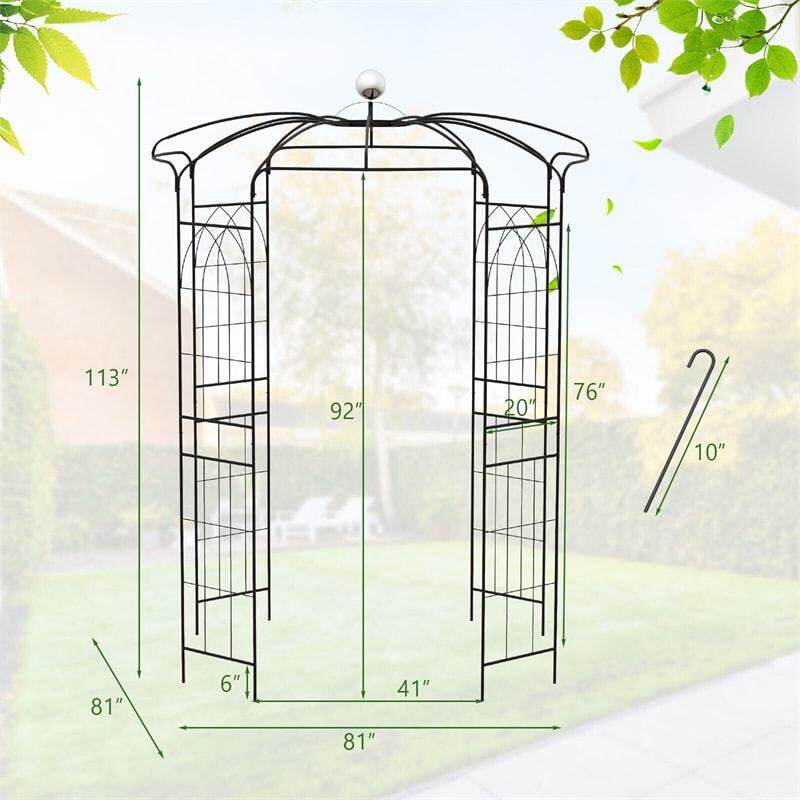 Birdcage Shape Garden Arch 9.4' x 6.8' Wrought Iron Arbor Trellis for Climbing Plants, French Style Pergola Pavilion for Wedding Party Outdoor Decor