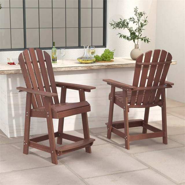 Outdoor HDPE Bar Stool, Tall Adirondack Chair with Armrest & Footrest, Weather-Resistant 47" Counter Height Barstool for Poolside, Patio Garden