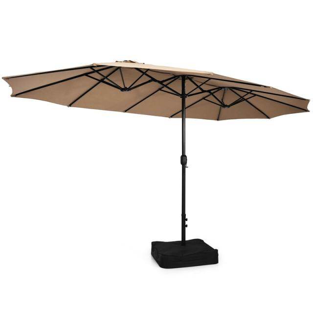 15FT Double-Sided Patio Umbrella with Base, Crank Handle & Air Vent, Extra Large Outdoor Market Umbrella for Poolside, Garden, Backyard