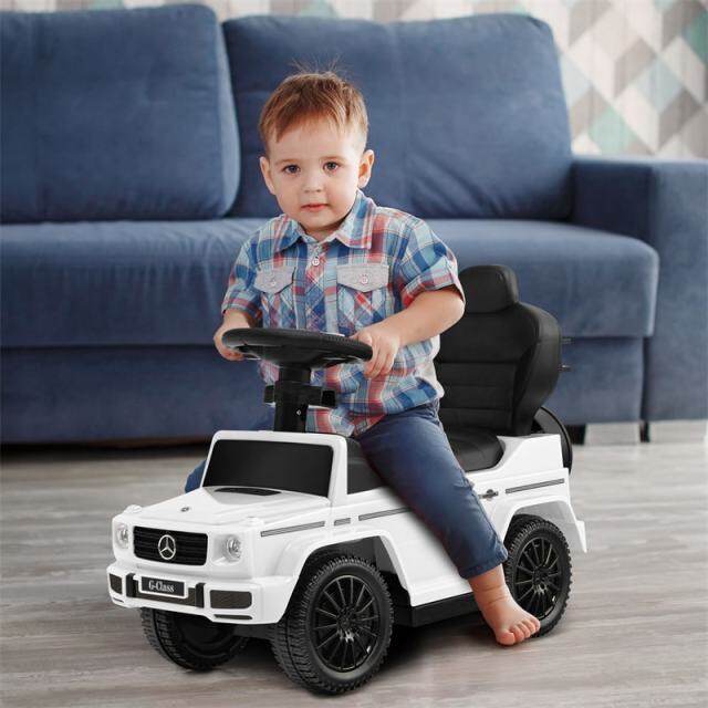 3-in-1 Push Car for Toddlers, Mercedes Benz G350 Stroller Sliding Car w/Canopy, Handle, Guardrail & Storage, Foot-to-Floor Ride-On Toy for Kids